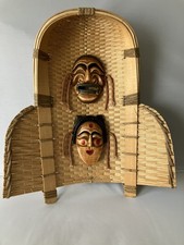 Vintage Korean Hahoe Masks on Bamboo Winnowing Basket picture