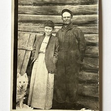 Antique RPPC Real Photograph Postcard Lovely Country Farming Couple With Dog picture