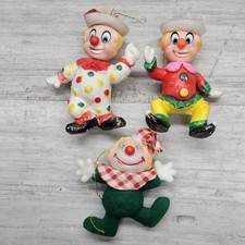 Vintage Circus Clown Kitschy Christmas Ornament Lot (3) Hard Plastic Hong Kong picture