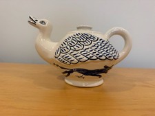Vintage Mexican Ceramic Duck Teapot Blue and White Bird Shape with Lid picture