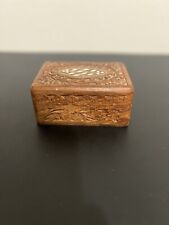 Vintage Old Hand Carved Flower Design Wood Trinket Jewelry Box picture