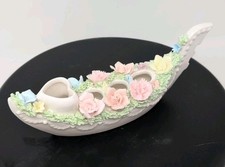 Vtg. Ardalt Gondola Lipstick Holder Porcelain 3D Flowers Spaghetti Trim  picture