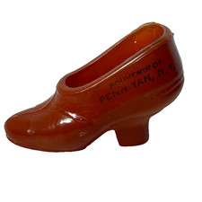 PENN YAN NY NEW YORK ANTIQUE Souvenir DEPRESSION RED Glass TRINKET SHOE picture