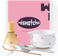 Matcha Whisk Set with Pink Hearts - 6 Piece Ceramic Matcha Set with a Bowl, W... picture