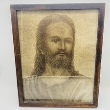 Vintage Jesus Christ Portrait Bible Scripture Calligram Word Art Framed Picture picture