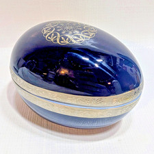 Limoges Versailles Patchi France Cobalt Blue & Gold Porcelain Egg Trinket Box picture