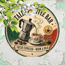 Italian Cafe Flag Style Retro Coffee Shop Metal Tin Sign 8x8 picture