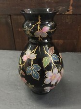 Vintage Victorian Large Black  Gilded Dark  Academia Floral Flower Bristol Vase picture