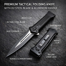 8in Spring Assisted Tactical Knife D2 Steel Aluminum Handle EDC picture