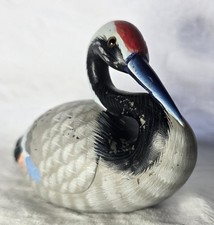 Loafing Sandhill Crane w/Red Crown & Glass Eyes | Hand-Painted Carved Soapstone picture
