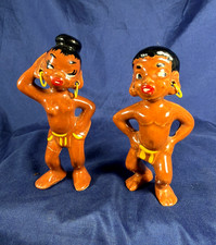 Vintage Gilner Happy Cannibals Hawaiian Polynesian Boy Girl Figurines Pair MCM picture