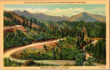 The Smith River Divide California Oregon State Line Redwood Highway Postcard picture