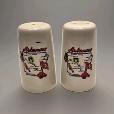 ​Vintage Arkansas Souvenir Salt & Pepper Shakers Ceramic State Map Razorback Pig picture