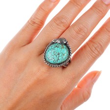 sz8.25 vintage Navajo sterling silver spiderweb turquoise ring picture
