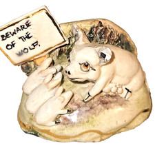 Vintage Basil Matthews Beware of the Wolf Pig Piglets Signed Ceramic Figurine picture