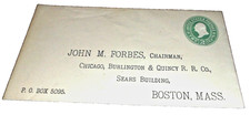 1870's CB&Q BURLINGTON ROUTE UNUSED COMPANY ENVELOPE JOHN M. FORBES picture