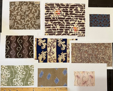 S40 Vintage, Antique French Printed Textile Swatches, Scroll designs Lot of 40 picture