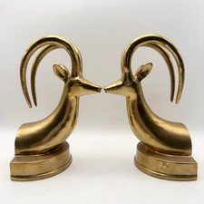 Vintage Unmarked MCM Brass Gazelle Set of 2 Book Ends Home Decor Mid Century picture