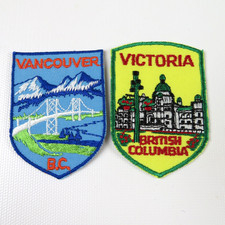 Lot of 2 Vtg VANCOUVER VICTORIA BC embroidered travel souvenir patches 80s picture