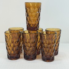 VTG Imperial Provincial Dark Amber Small Thumbprint Glass Cups 3.75 in Set of 7 picture