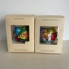 Lot 2 Vintage Hallmark Satin Ball Ornaments 1981 Muppets & 1981 Mickey Mouse picture