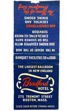 1940s Bradford Hotel Boston Massachusetts Matchbook Cover Travel Ballroom Ad picture