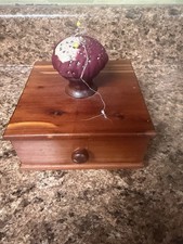 Wooden Sewing Box With Pin Cushion Vintage picture