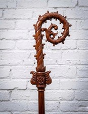 Elegant Hand-Carved Wood Bishop Crosier Staff - 72