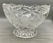 Vintage 1960’s Lead Crystal Floral Etched Pedestal 6” Round Vase picture