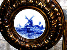 Fine Delft Blue Windmill Holland Ceramic Trinket Round Wall Art Decoration picture