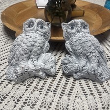 Vintage 1970s Foam Owl Wall Plaques Pair Homco Burwood Style Distressed White   picture