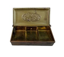 Vintage Art Nouveau Roses Brass 3-compartment Stamp/Pill/Trinket Box Austria picture
