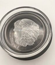 Vintage Hoya 1970’s Japan Crystal Wine Coaster Etched Maiden Hair picture