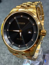 2017 Citizen Eco-Drive Corso Gold Tone Black Diamond Dial Men's Watch BM7103-51L picture