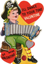 Vintage Valentine Card, BOY PIRATE W/ACCORDION 