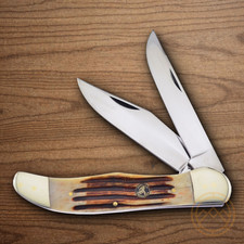 Frost Cutlery Hunter Pocket Knife Mirror Stainless Steel Blades Bone Handle picture