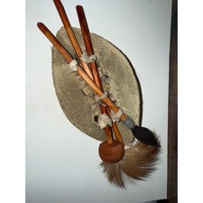 Vintage South African Style Hide Shield 3 Spears Warrior Wall Hanging Folk Art picture