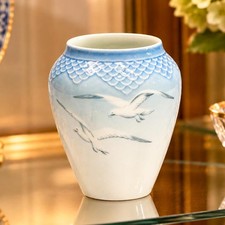 Vintage Bing & Grondahl Seagull Vase Hand Painted Porcelain Blue White Bird  picture
