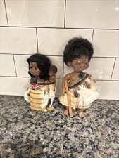 Vintage New Zealand Maori Souvenir Doll With Facial Tattoo Set Of Two picture