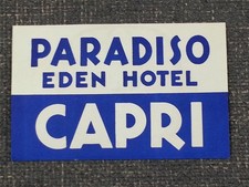 Original Vintage 1950s Luggage Paradiso Eden Hotel Tag Label Capri Italy picture