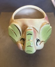 Vintage Shawnee Small Ceramic Elephant Planter Tan/ Green/ Gold Trim picture