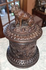 Antique 19th c. Black Forest Germany Maple Wood Tobacco Humidor Jar Dog Hunting picture