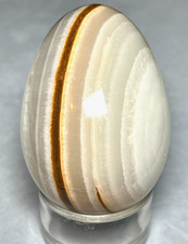 Vintage Natural Gemstone Onyx Agate Carved Polished Stone Egg Plastic Base Stand picture