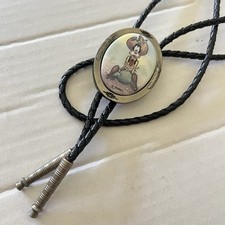 Vintage Disney cowboy Goofy leather porcelain bolo tie picture