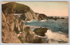 Big Sur CA Postcard Scene Along Carmel San Simeon Highway Hand Colored Californi picture