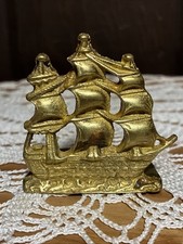 1-  Clipper/ Sailing Ship Bookend  Art Brass Co NY  Antique 2w X 2.25 H X 1.75 D picture