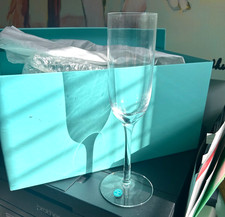 NEW Tiffany & Co. Clear Stemmed Champagne Flutes Solid Glass Set for 2 (2pc) picture