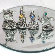 4 Pc Comstock Creations Pewter Fantasy Figurines Pegasus Unicorn Wizard & Castle picture