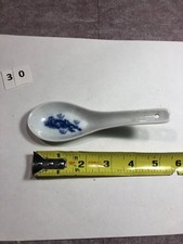 Lot of 6 Oriental Chinese Soup Spoon Ceramic Blue Dragon Design #S-30 picture