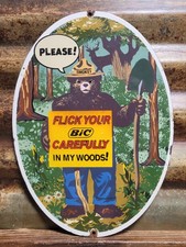 VINTAGE SMOKEY THE BEAR PORCELAIN SIGN RARE OLD BIC FIRE LIGHTER FOREST SERVICE picture